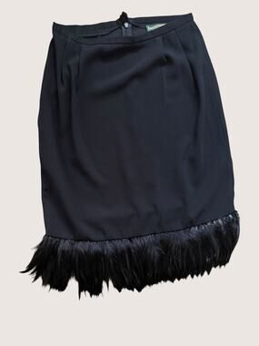 Harvé Benard Black Feather Trim Pencil Midi Skirt Size 6